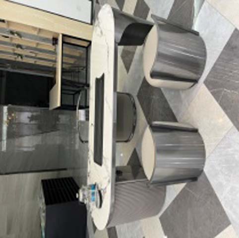 Modern Racetrack White Veined Dining Table