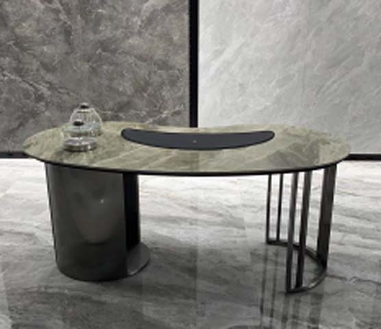 Modern Light Luxury Asymmetrical Stone-Top Tea Brewing Table with Integrated Tea Tray
