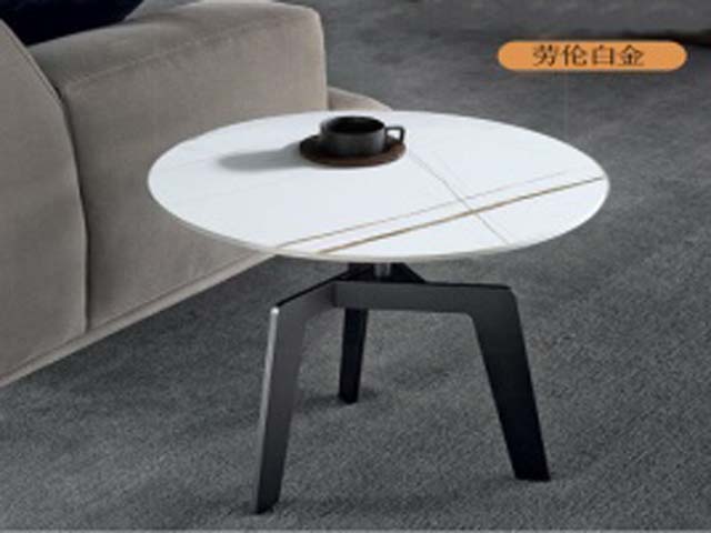 Laurent White Gold Round Sintered Stone Side Table with Black Tripod Base