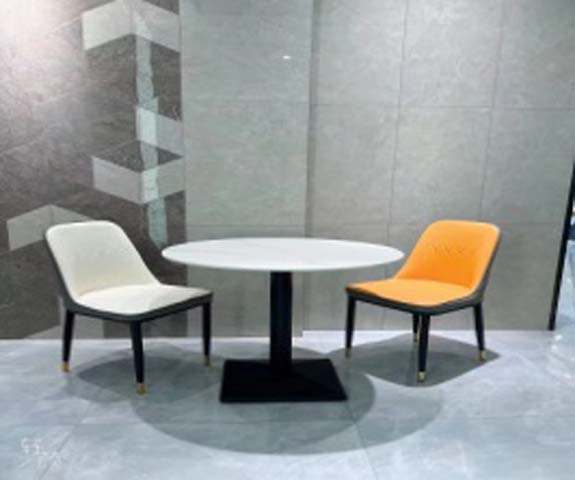 2-Seater Round Pedestal Dining Table, White Top Black Square Base