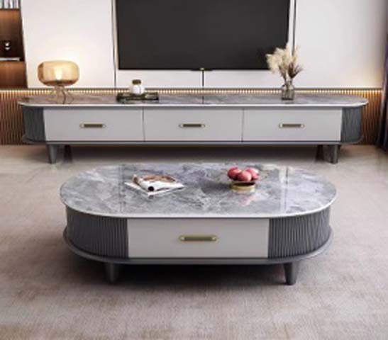 Modern Two-Tone Marble-Look 3-Drawer TV Stand