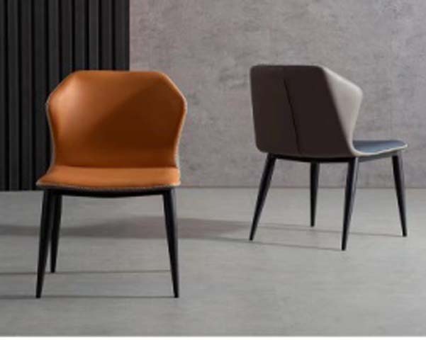 Modern Armless Upholstered Dining Chair with Curved Back and Tapered Black Metal Legs