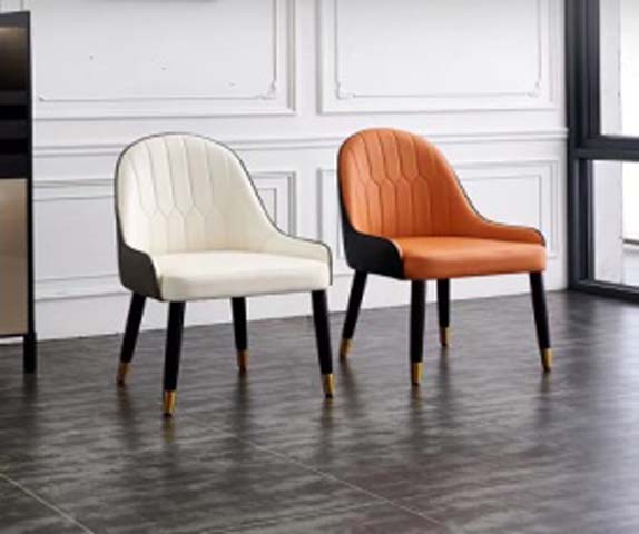 Modern Upholstered Dining Side Chair with Contrast Stitching and Gold-Tipped Legs