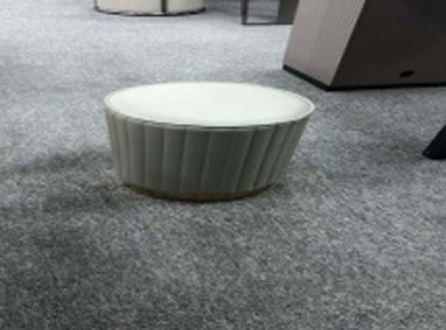 Light Grey Vertical Ribbed Round Upholstered Low Ottoman