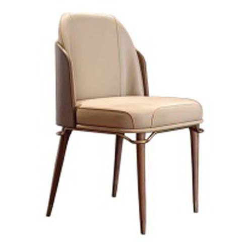 Two-Tone Upholstered Arm Dining Chair with Walnut Legs and Gold Cross Brace