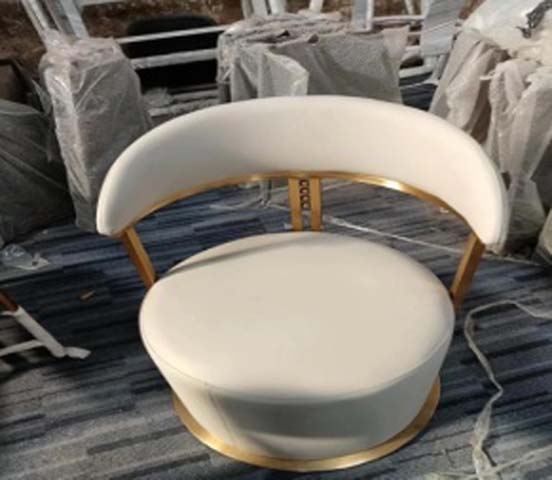 Armless Upholstered Round Lounge Accent Chair with Gold Metal Frame