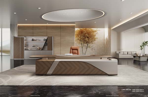 Light Luxury Herringbone Veneer Executive CEO Desk
