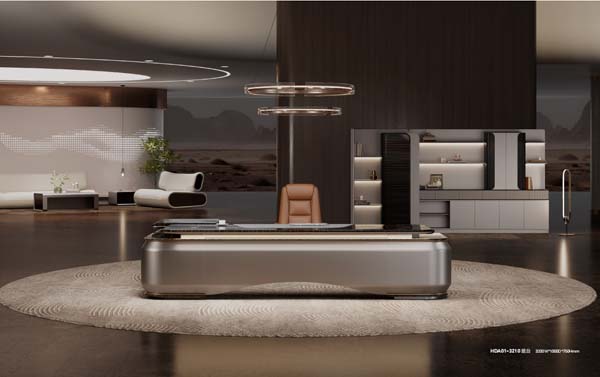 Light Gray Glossy Rounded Monolithic Executive Desk