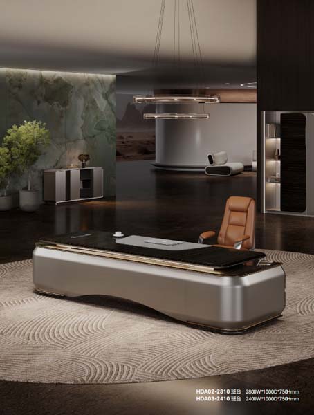 Modern Freestanding Sculpted Base Executive Desk