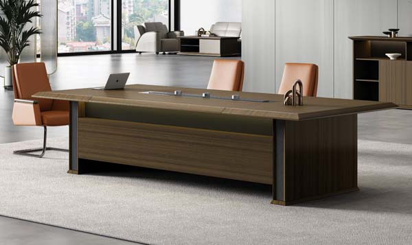 Dark Walnut Large Rectangular Boardroom Conference Table with Central Cable Management