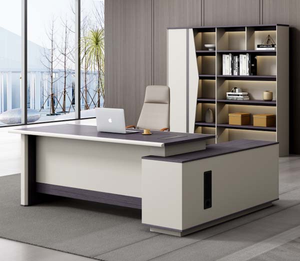 Modern Two-Tone L-Shaped Executive Desk with Fixed Right Storage Return