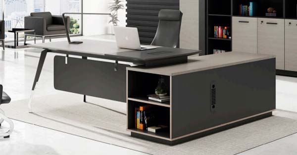 Modern L-Shaped Executive Desk with Right Open-Shelf Storage Return