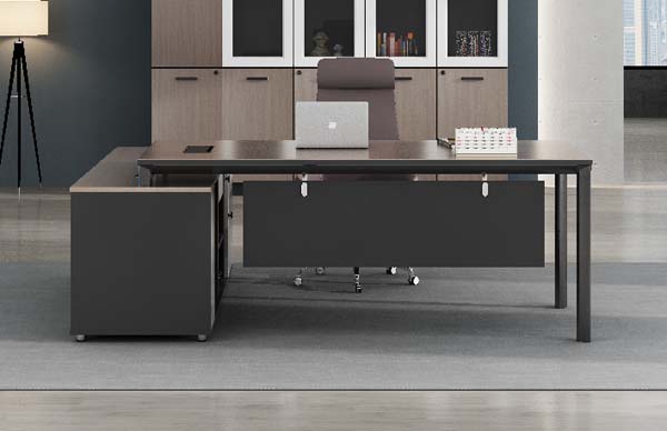 Two-Tone L-Shaped Executive Office Desk with Left Storage Pedestal