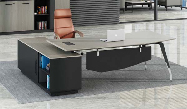 L-Shaped Executive Office Desk with Fixed Left Storage Return