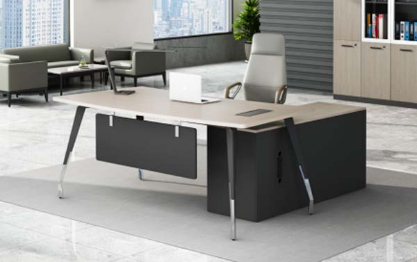Two-Tone L-Shaped Executive Office Desk with Right Storage Return and Cable Management