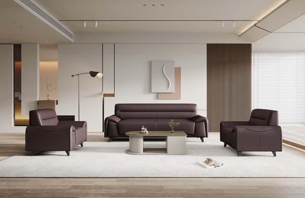 Dark Brown 3+1+1 Executive Office Reception Sofa Set with Matching Coffee Table