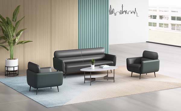 Modern Commercial Office Reception 1+1+3 Seating Set with Round Two-Tier Coffee Table