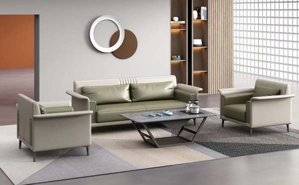 Modern Two-Tone Office Reception Seating Set with Coffee Table (1 Three-Seater + 2 Single Armchairs)