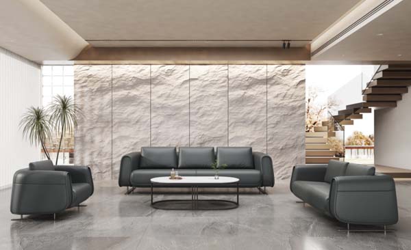 Dark Grey Leather Office Reception Lounge Sofa Set (1+1+3 Configuration)