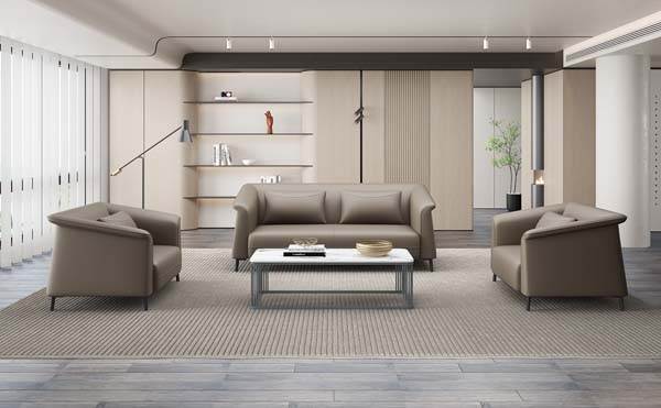Modern Taupe Faux Leather 3-Piece Lounge Seating Set with Matching Rectangular Coffee Table