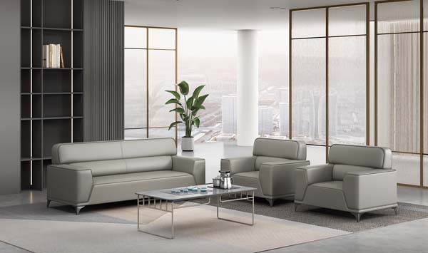 Light Gray Commercial Office Reception Sofa Set with Matching Coffee Table, 3+1+1 Configuration