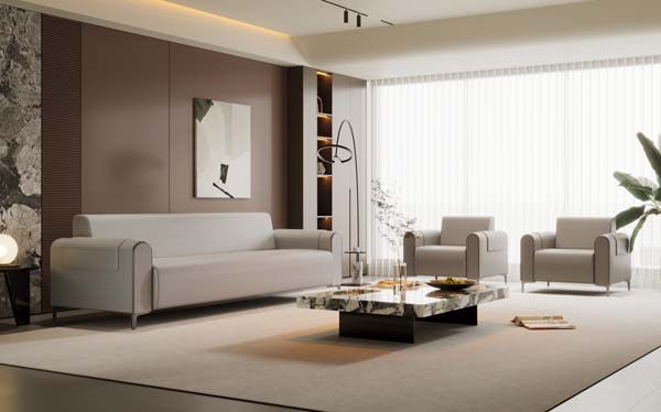 Modern Rectangular Polished Veined Natural Stone Coffee Table with Dark Plinth Base