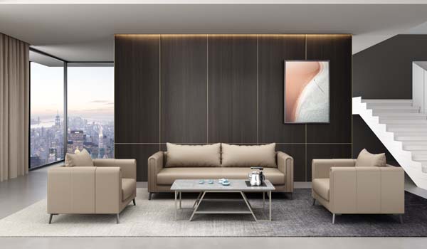 Modern Beige Upholstered Office Reception Sofa Set with Coffee Table