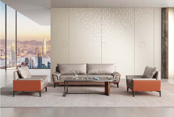 Two-Tone Leather Office Reception Sofa Set
