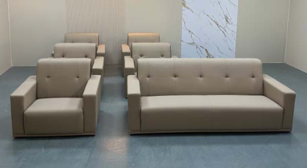 Beige Leather Office Reception Sofa Set (3-Seater + 2 Single Chairs x 2 Rows)