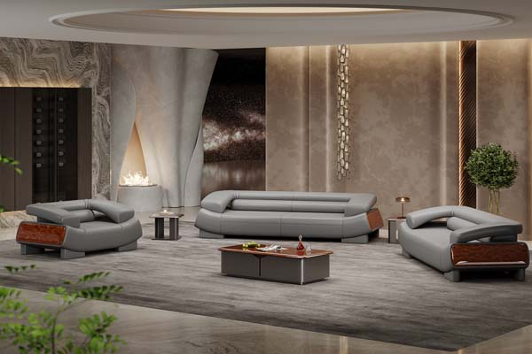 Modern Luxury Curved Upholstered Sofa Set with Wood Accents