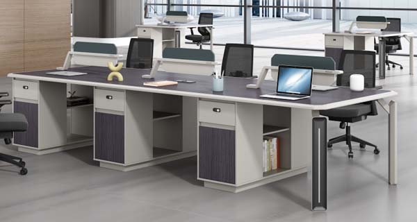 Linear 3-Person Modular Open Office Workstation Desk with Integrated Storage Pedestals