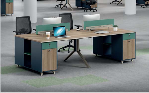 4-Person Face-to-Face Modular Office Workstation with Integrated Storage Pedestals