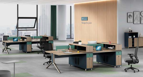 4-Person Double-Sided Modular Open-Plan Office Workstation with Dividers and Storage Pedestals
