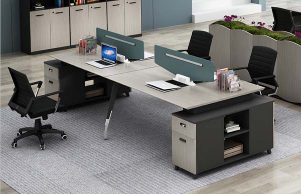 4-Person Face-to-Face Modular Office Workstation Desk with Teal Privacy Dividers and Mobile Drawer Pedestals