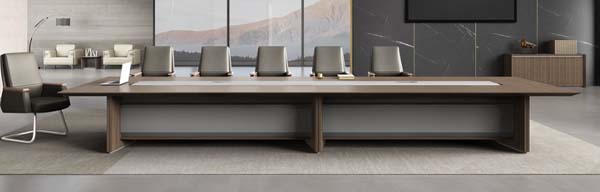 Walnut Veneer Large Rectangular Conference Meeting Table with Full-Length Grey Modesty Panel