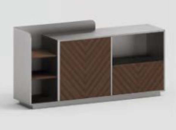 Contemporary Chevron Door Low-Profile TV Media Console with Open Storage