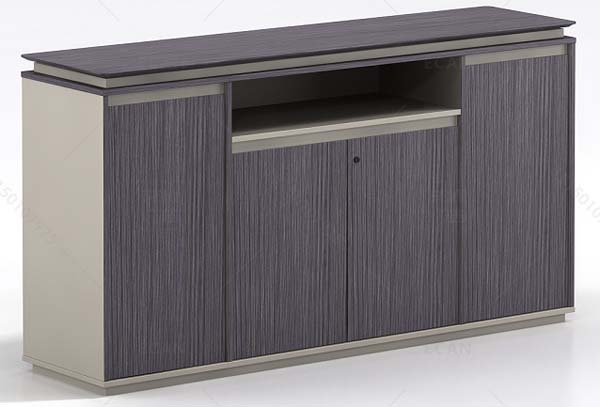 Two-Tone Ribbed Lockable Office Storage Credenza with Open Shelf