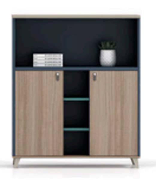 Mixed Open and Closed Lockable Low Office Storage Credenza