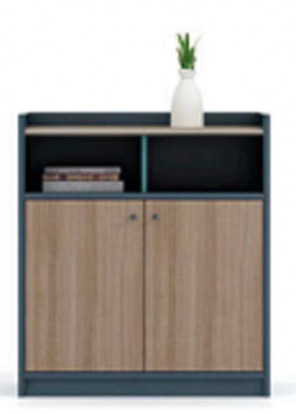 Two-Tone Freestanding Storage Sideboard with Raised Gallery Rail and Upper Open Cubbies