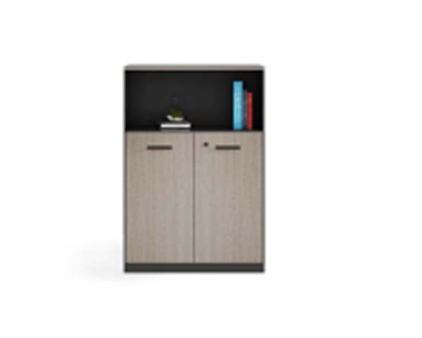 Two-Tone Lockable Office Storage Cabinet with Upper Open Display Shelf