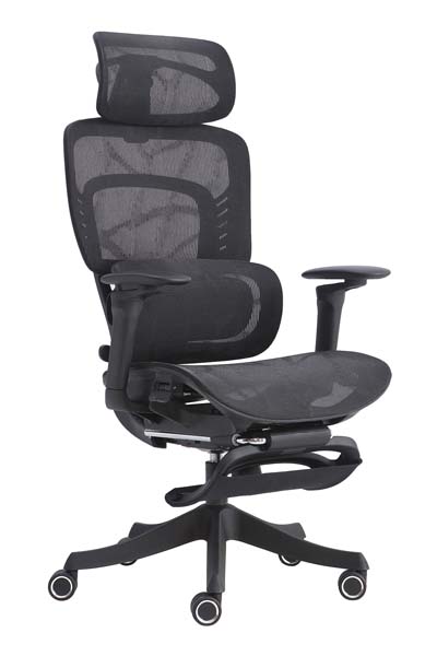 Black High-Back Mesh Ergonomic Office Chair with Retractable Footrest