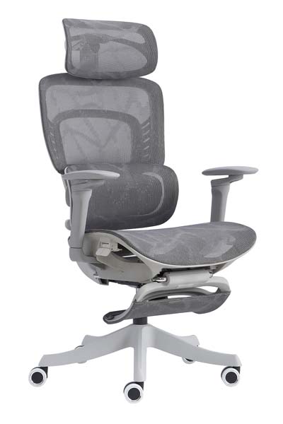 Grey High-back Ergonomic Mesh Office Chair with Retractable Footrest