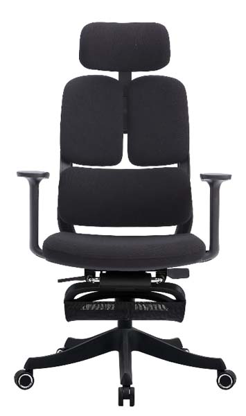 Black High-Back Split-Back Ergonomic Office Chair with Retractable Footrest