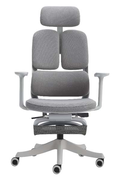 Grey Mesh Split-Back Ergonomic Office Chair with Retractable Footrest