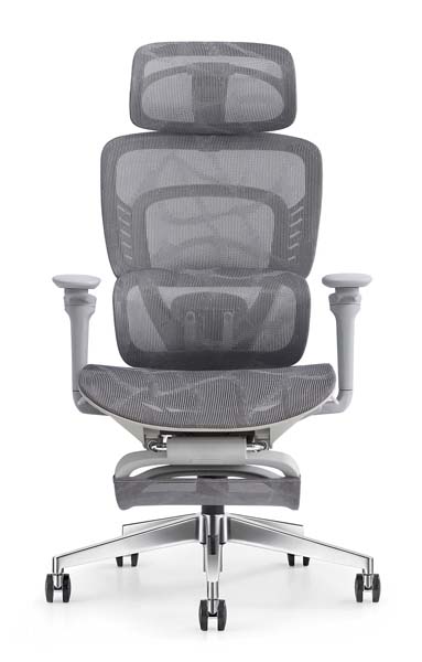Grey High-Back Mesh Ergonomic Office Chair with Retractable Footrest