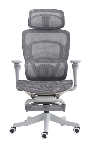 Light Gray High-Back Ergonomic Mesh Office Chair with Retractable Footrest