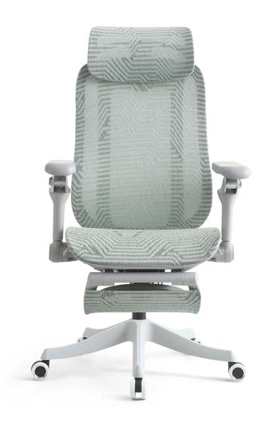 Light Gray Geometric Mesh Ergonomic Office Chair with Retractable Footrest