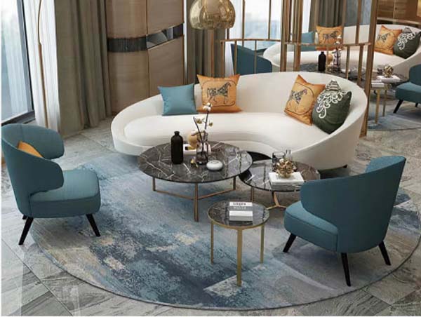 Curved Cream Fabric Multi-Seat Lounge Conversation Sofa with Throw Pillows