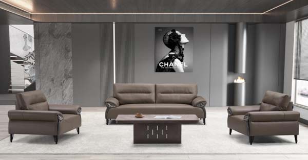 3+1+1 Brown Faux Leather Commercial Reception Sofa Set with Matching Coffee Table