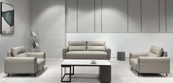 Contemporary Asymmetric Base Rectangular Coffee Table, Light Marble-Look Top